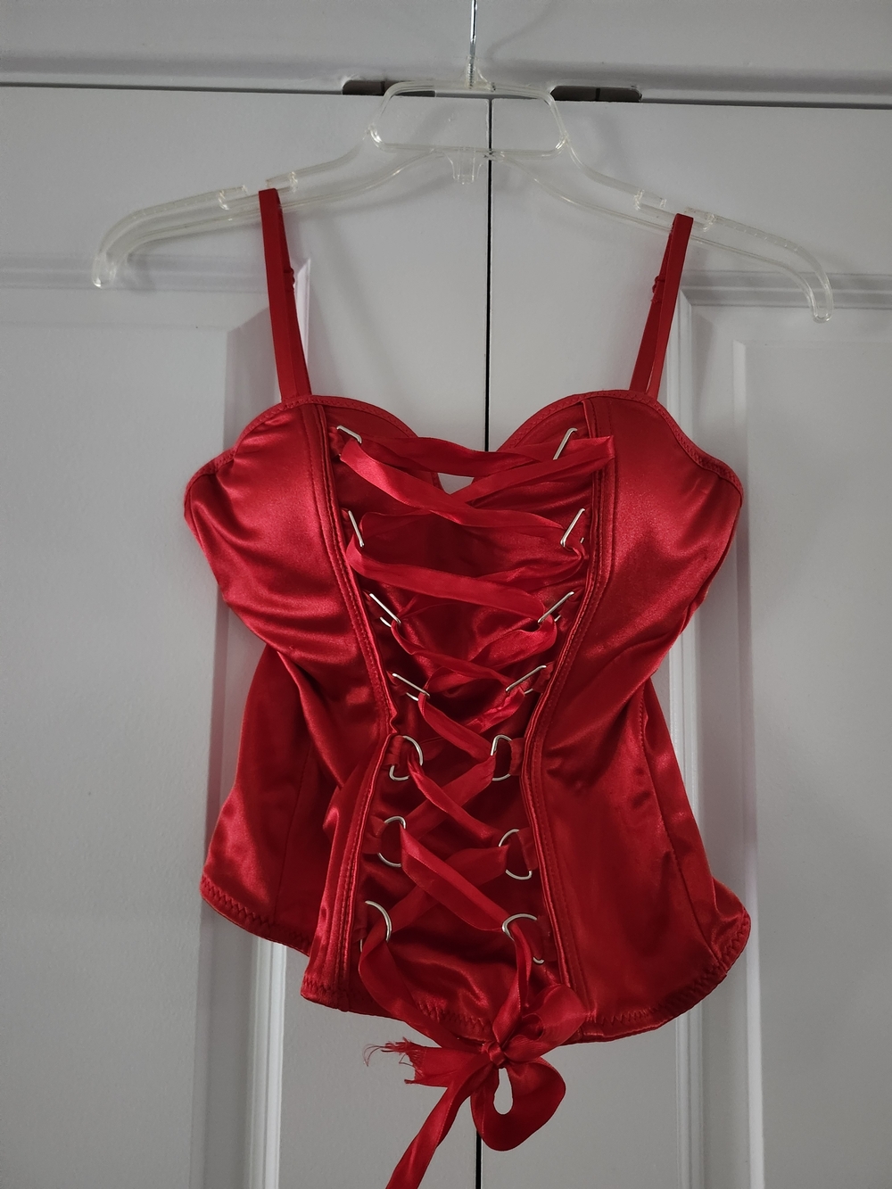 Spirit Red Satin Lace-Up Corset Camisole